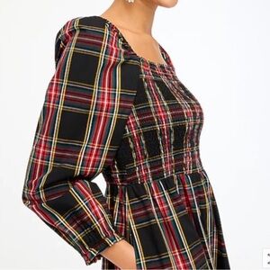 J.CREW- Re-Imagined Plaid Smocked Midi Dress